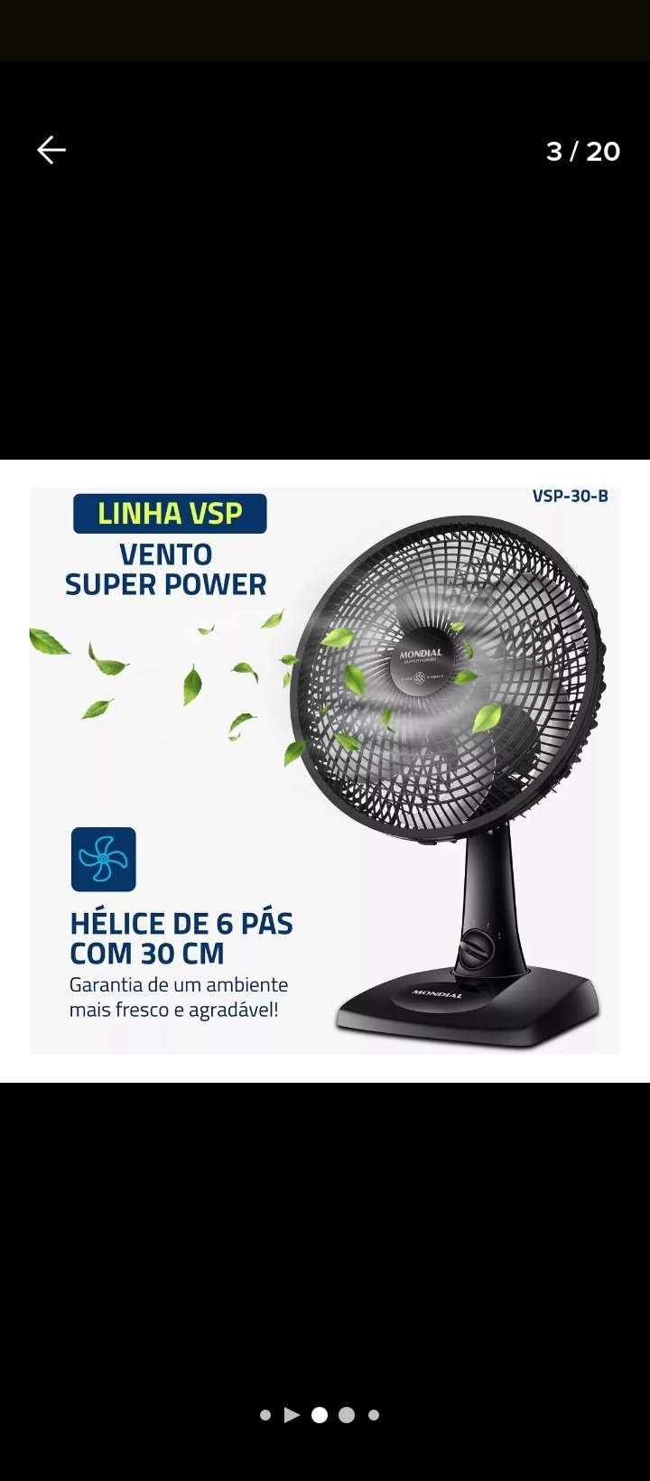 Ventilador Flow Turbo Power Mondial Preto 60W 6 pás 3 Velocidades