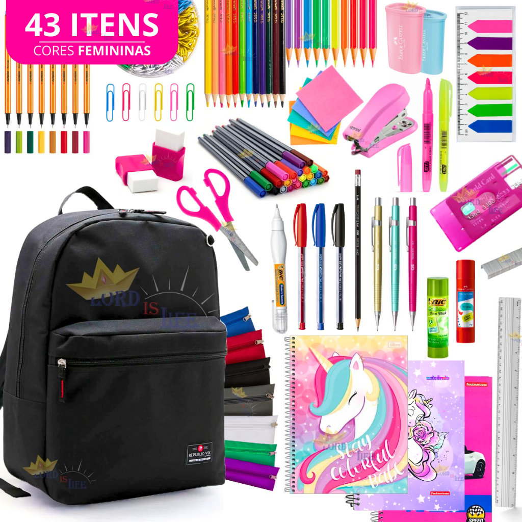 Kit Material Escolar Feminino Completo