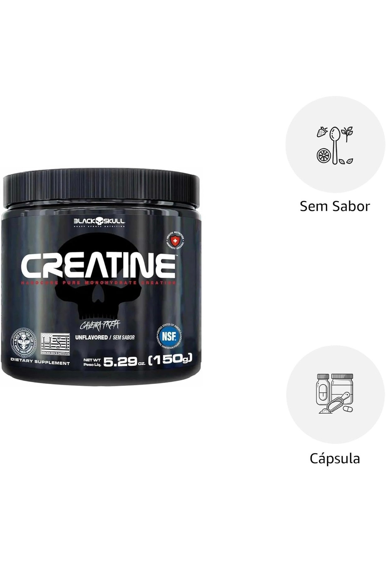 Black Skull Creatine Monohydrate - Suplementação para Treino, Performance, Ganho Muscular,