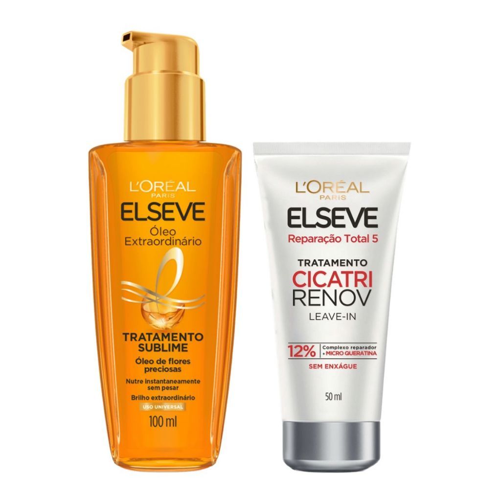 Kit Leave-in de Tratamento Cicatri Renov 50ml + Óleo Extraordinario para Cabelos Elseve Lo