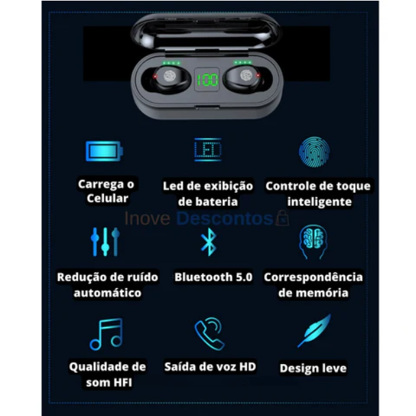 Fone de ouvido Bluetooth tws