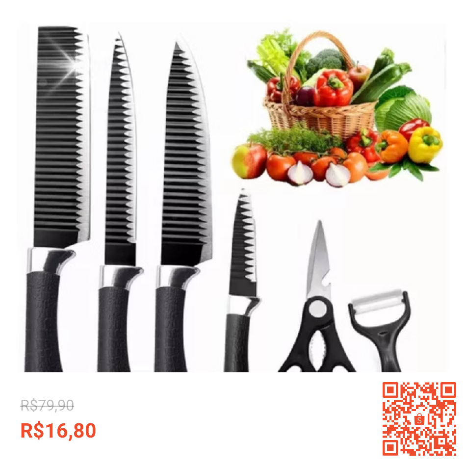 Kit 6 Peças Conjunto de Facas Churrasco Carne Legumes Descascador tesoura profissional