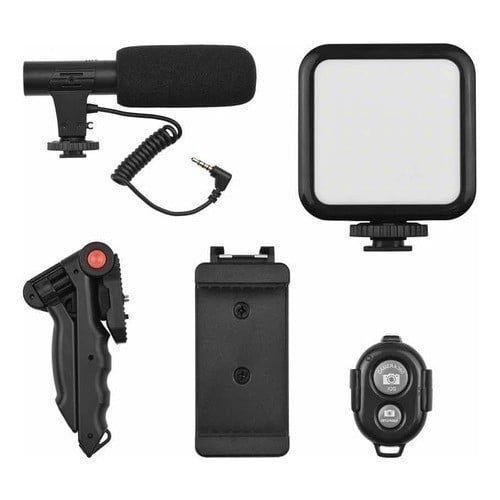 Tripé estabilizador de mão kit 5 em 1 gimbal microfone celular gravação de vídeo