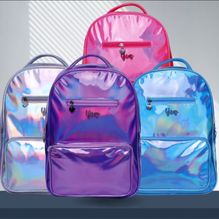 Mochila feminina Nylon e PVC Holográfico