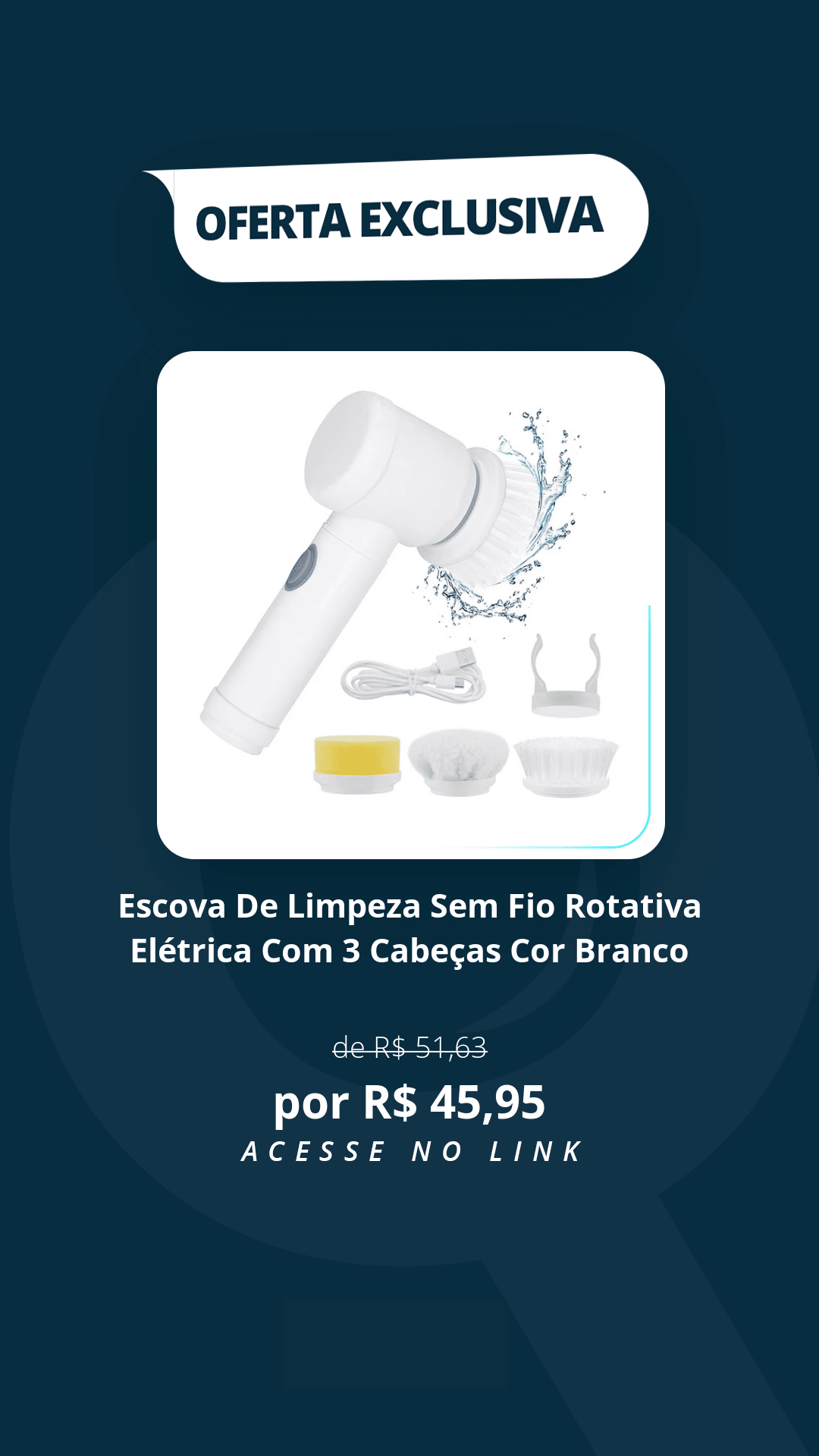 Escova De Limpeza Sem Fio Rotativa Elétrica Com 3 Cabeças Cor Branco