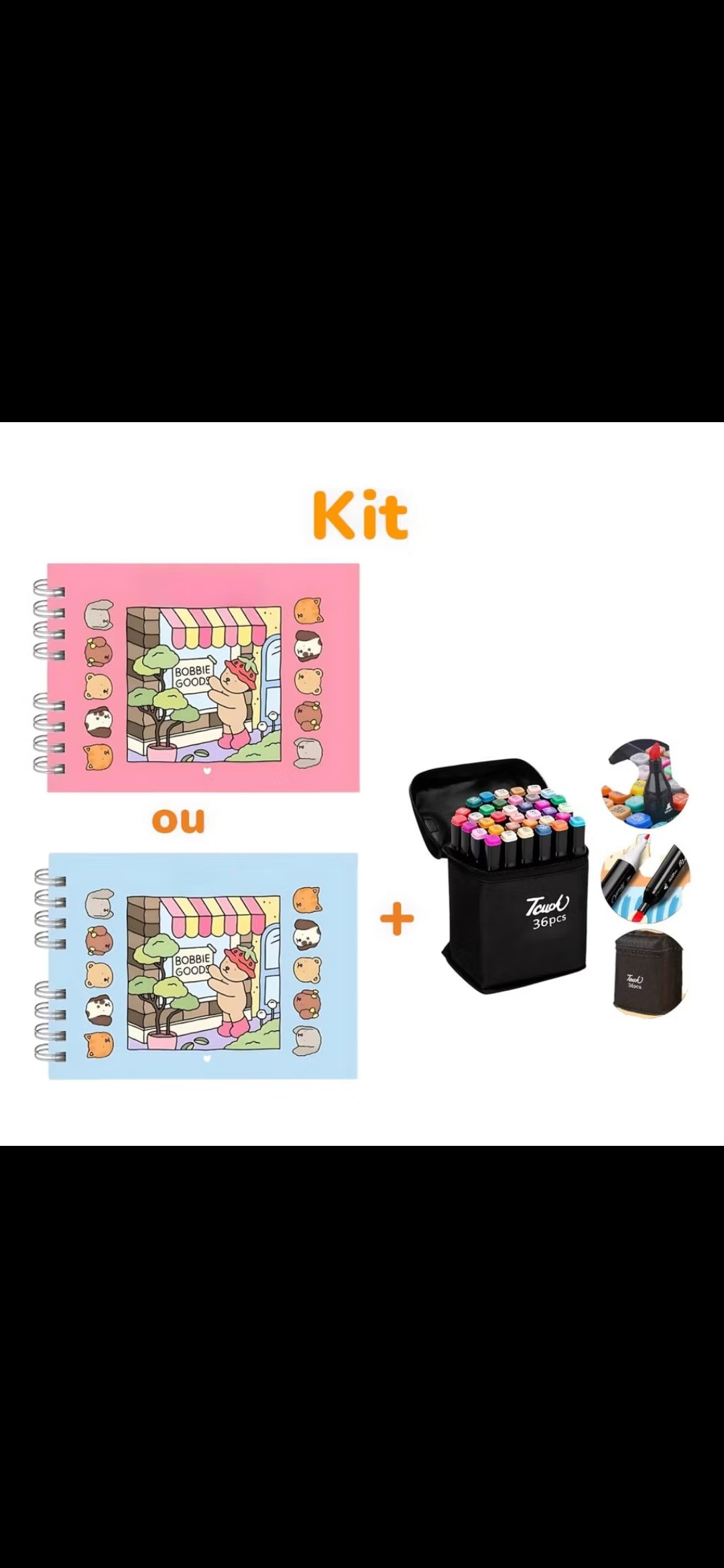 Kit Livro De Colorir Bobbie Goods Capa Dura+Canetinhas Ponta Dupla Profissional