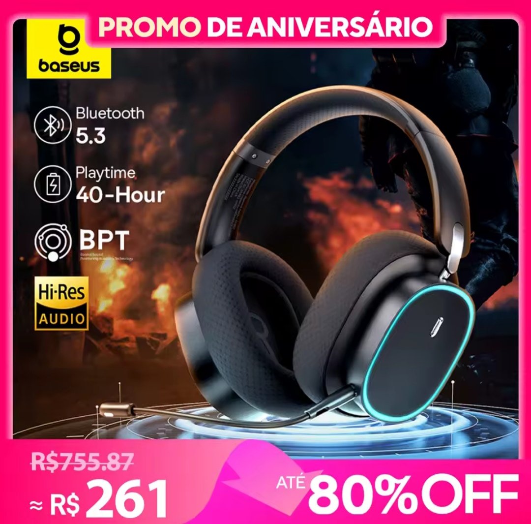 Baseus GH02 Gaming Wireless Headphone com microfone Over-Ear Fones de ouvido Bluetooth 5.3