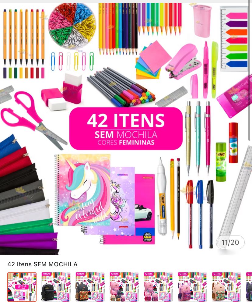 Kit material escolar feminino completo