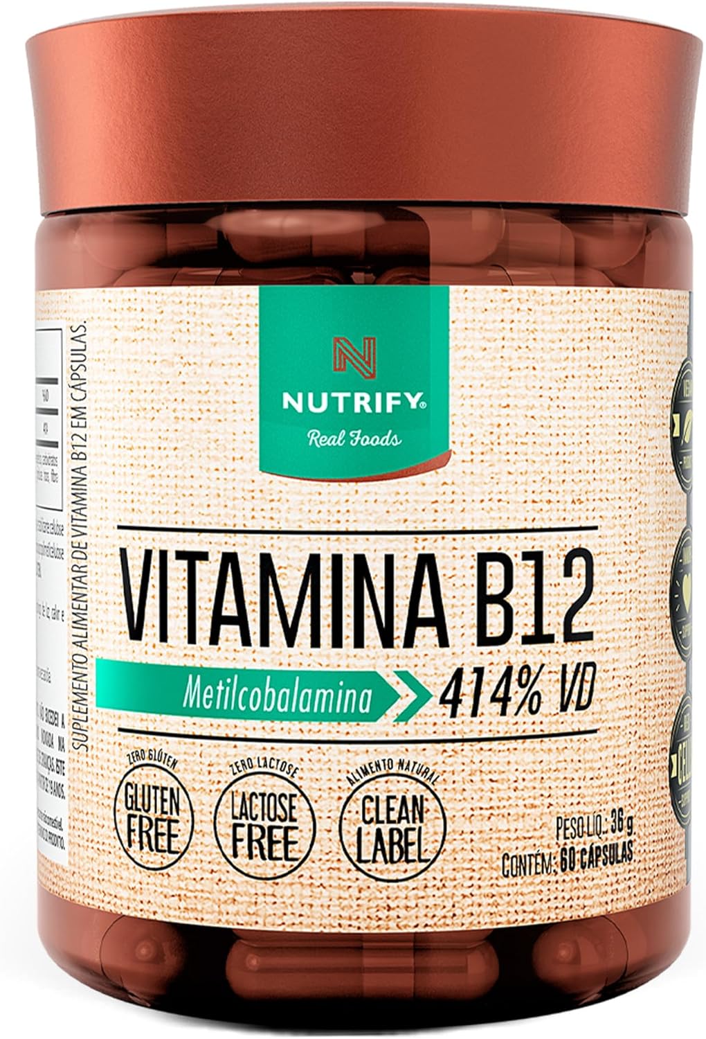 Nutrify - Vitamina B12 - Metilcobalamina 414% VD - Suplemento Alimentar - 60 Cápsulas