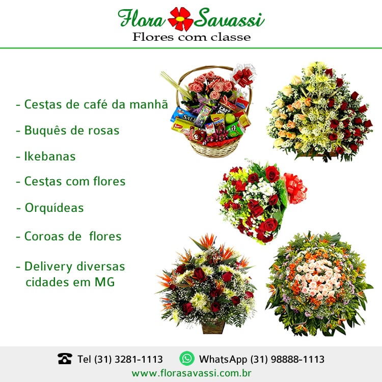 Floricultura Moeda MG entrega flores, cesta café de manhã e coroa de flores Moeda MG