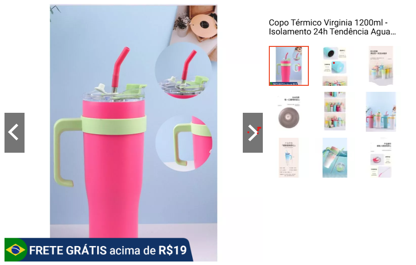 Copo Térmico Virginia 1200ml - Isolamento 24h Tendência Agua Squeeze Com Adesivos