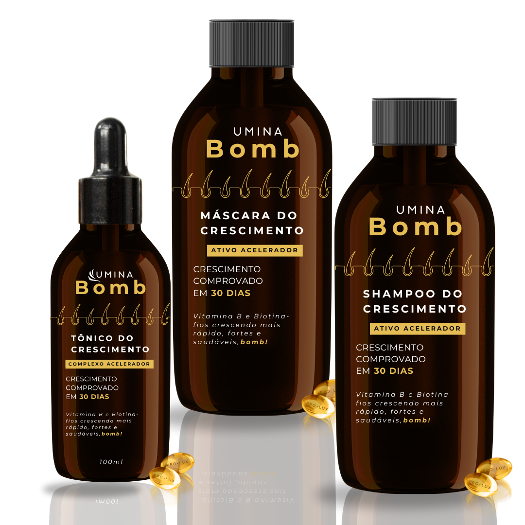 Combo Bomb Crescimento: Shampoo 500ml + Máscara 500ml + Tônico 100ml